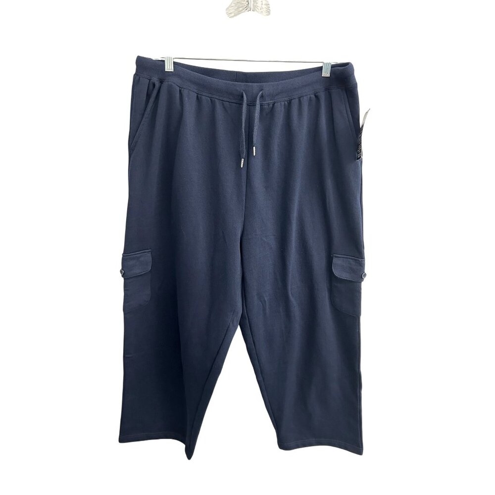 Woman Within Navy Blue Cargo Capri Stretch Fit Pants SZ 1X